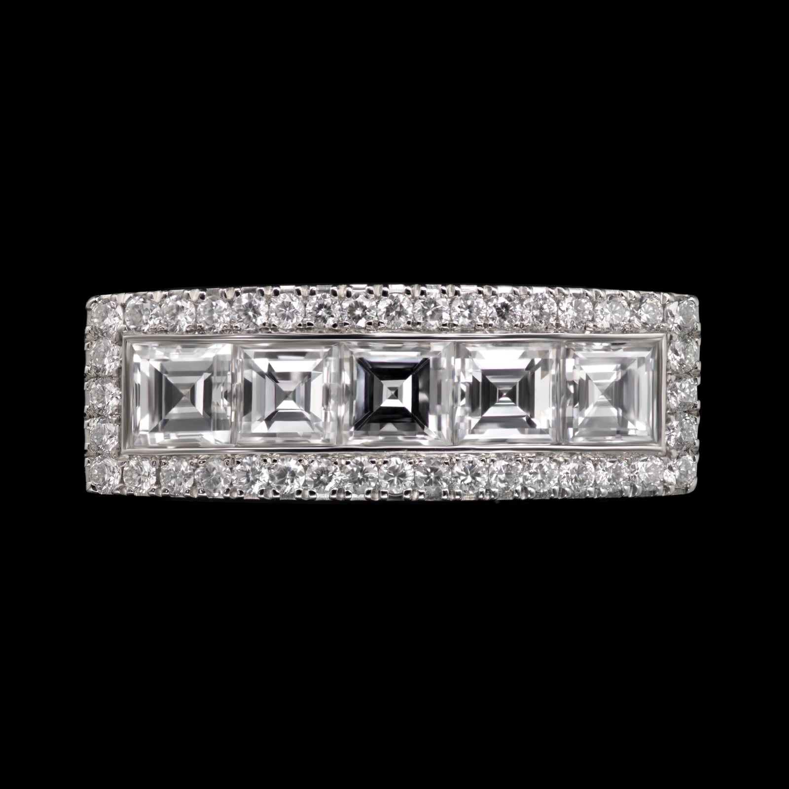 An All Diamond Carree Half Hoop Ring with Diamond Surround