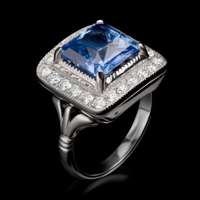 A Square Sapphire & Diamond Cluster Ring