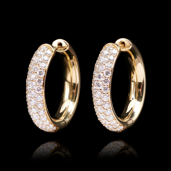 Pavé set Diamond Hoop Earrings all 18 carat Yellow Gold