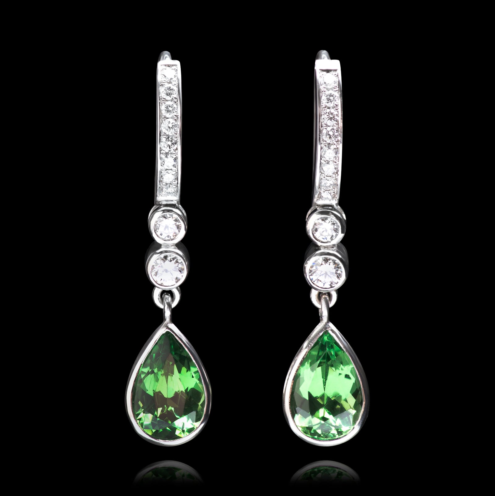 Tsavorite Garnet & Diamond drop earrings all Platinum