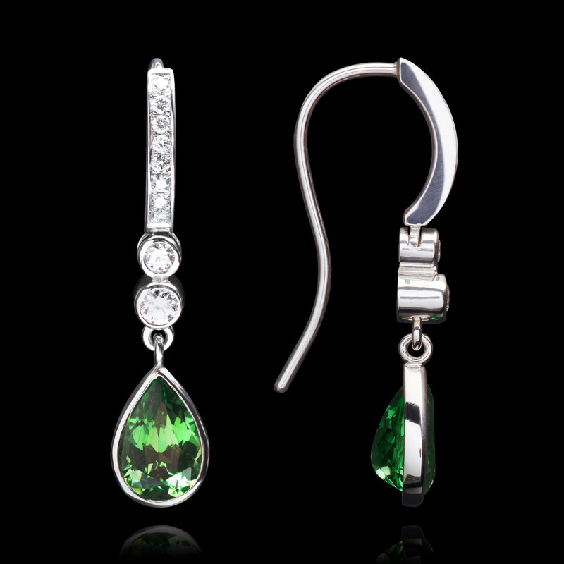 Tsavorite Garnet & Diamond drop earrings all Platinum