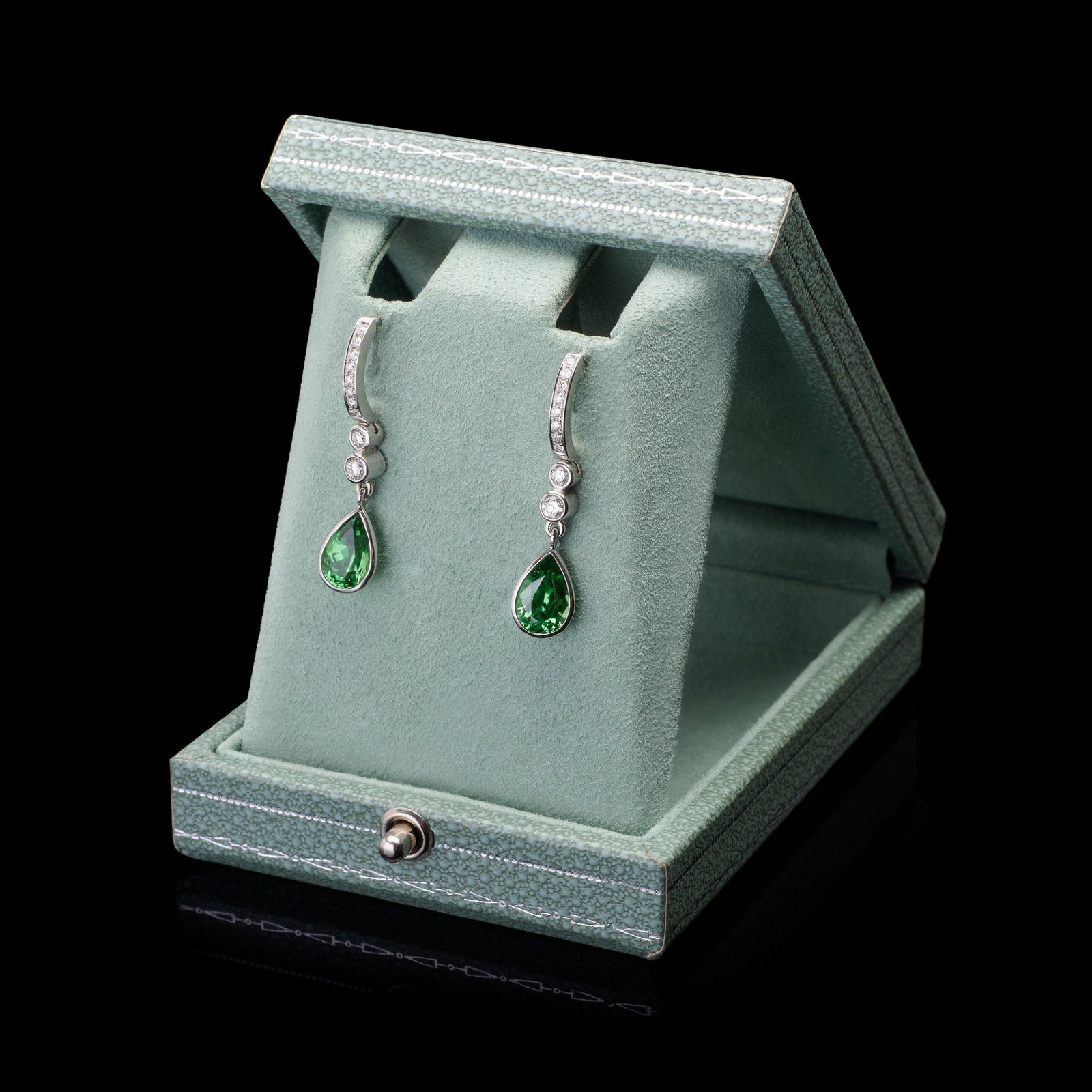 Tsavorite Garnet & Diamond drop earrings all Platinum