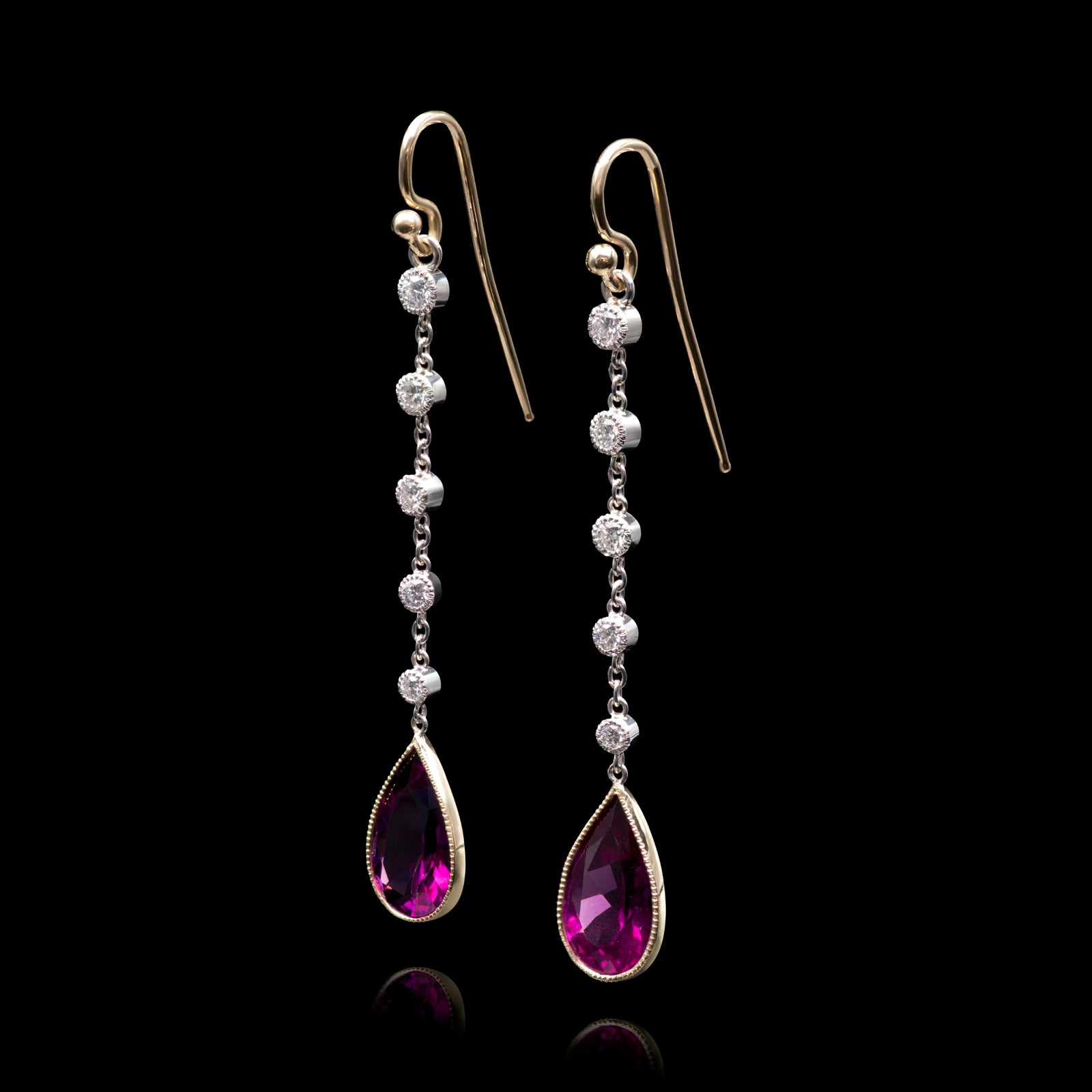 A Pair of very elegant Puple Garnet & Diamond Drop Earrings