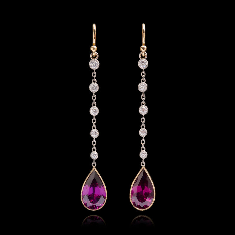 A Pair of very elegant Purple Garnet & Diamond Drop Earrings