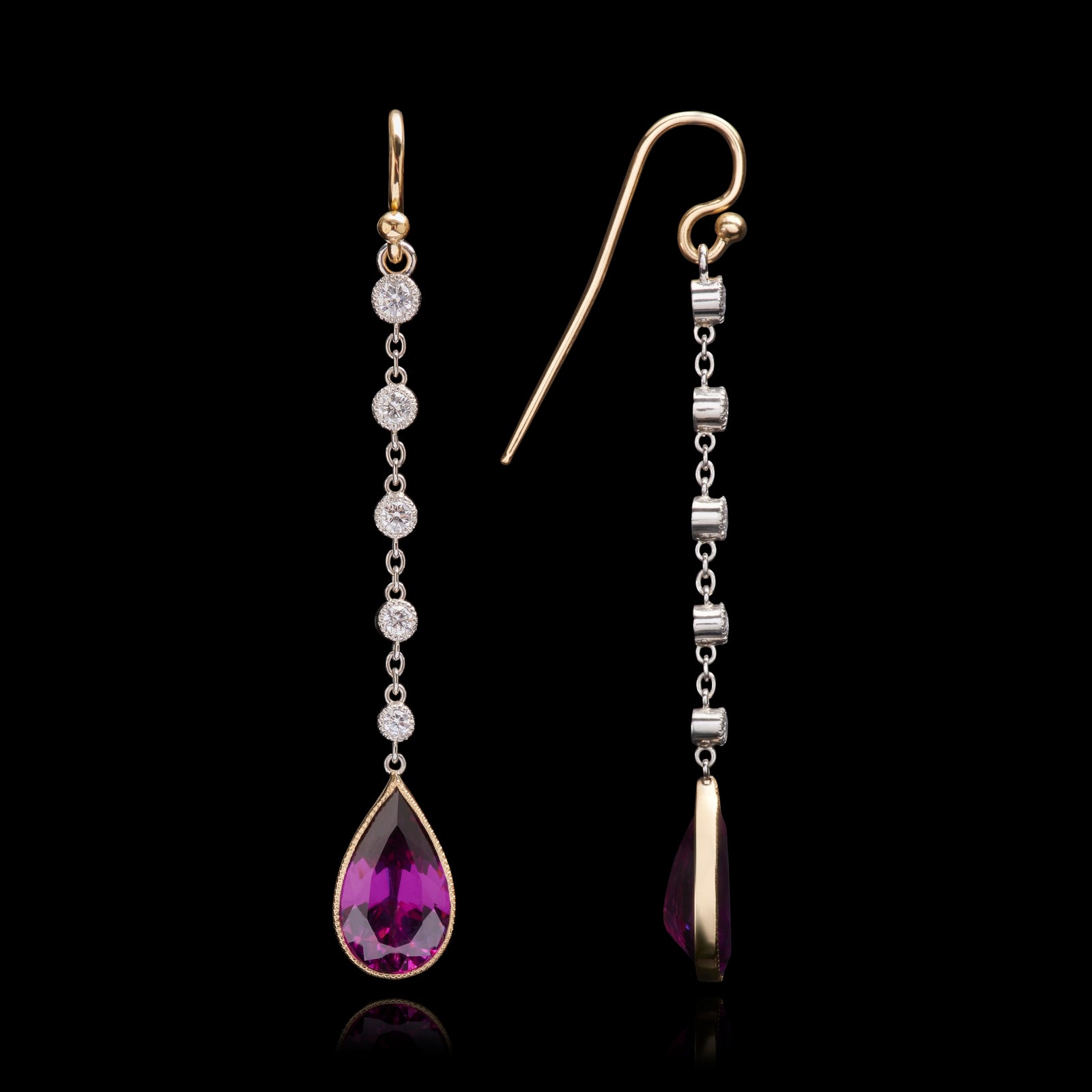 A Pair of very elegant Purple Garnet & Diamond Drop Earrings