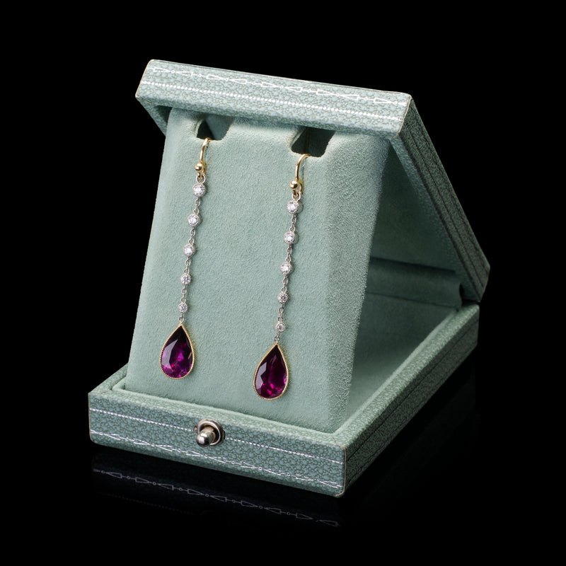 A Pair of very elegant Puple Garnet & Diamond Drop Earrings