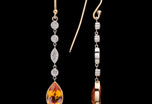 A pair of navette Mandarin Garnet & Diamond Drop Earrings