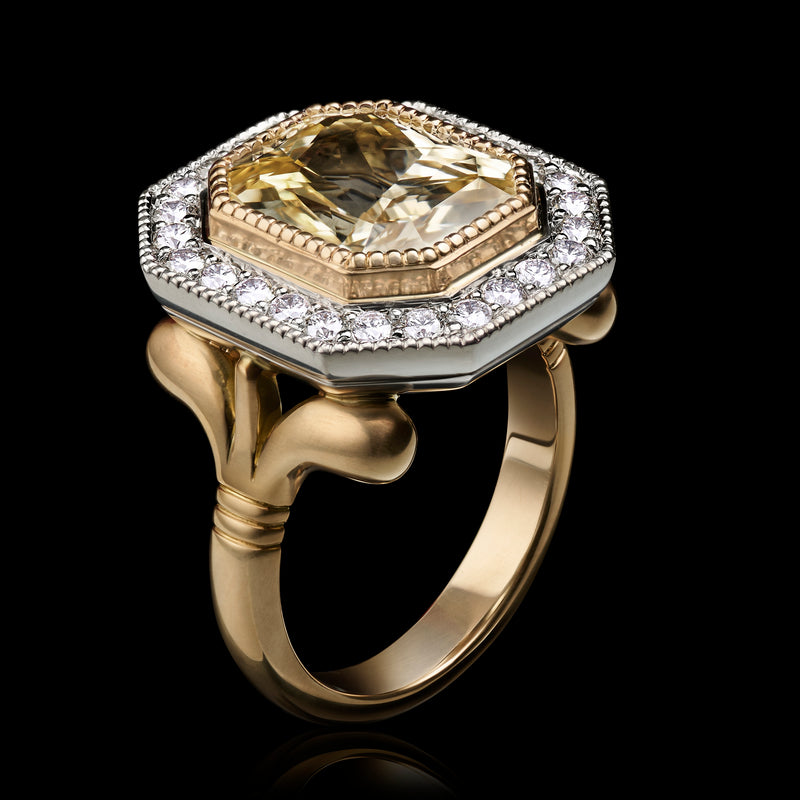 Yellow Sapphire & Diamond Cluster Ring