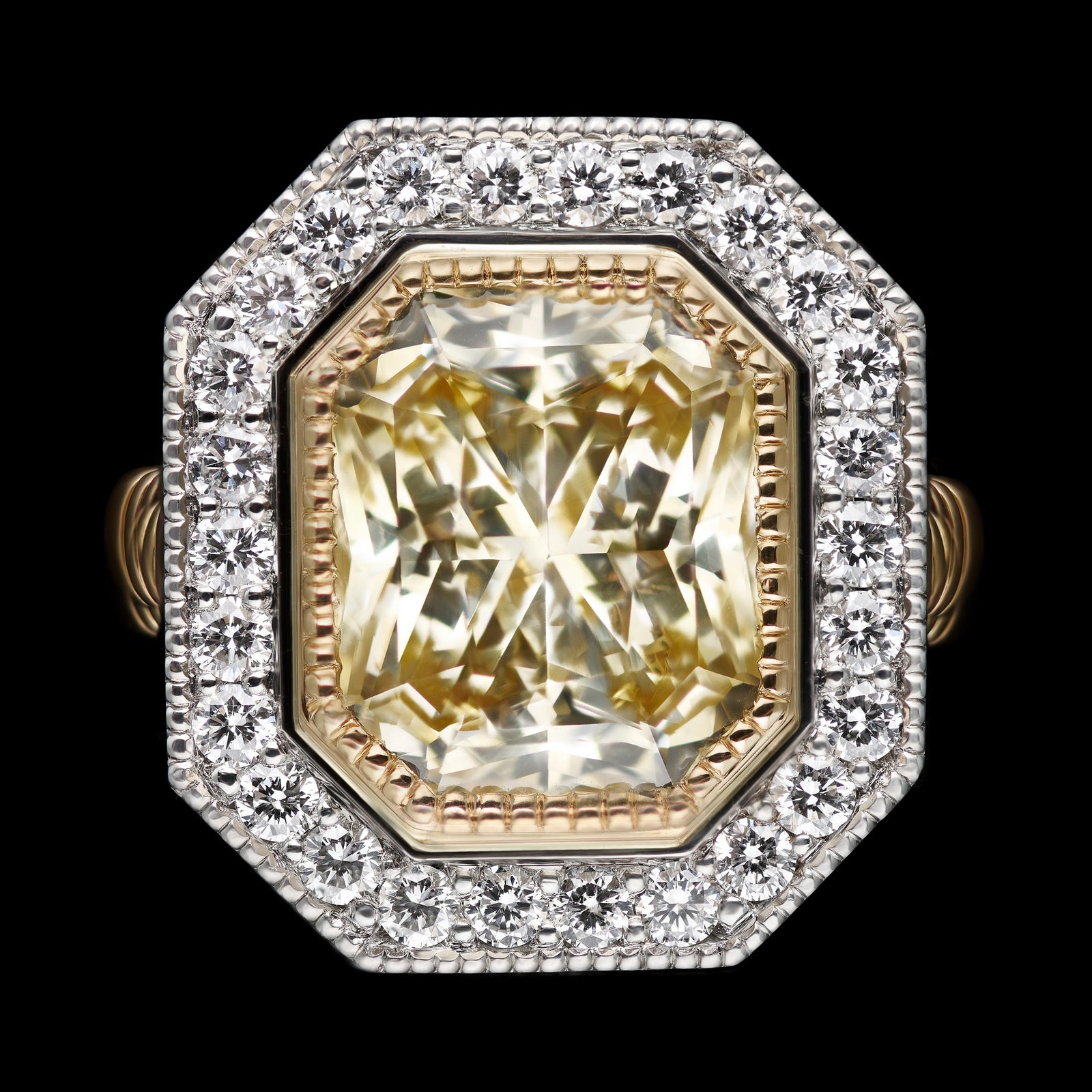 Yellow Sapphire & Diamond Cluster Ring