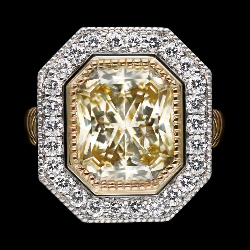 Yellow Sapphire & Diamond Cluster Ring
