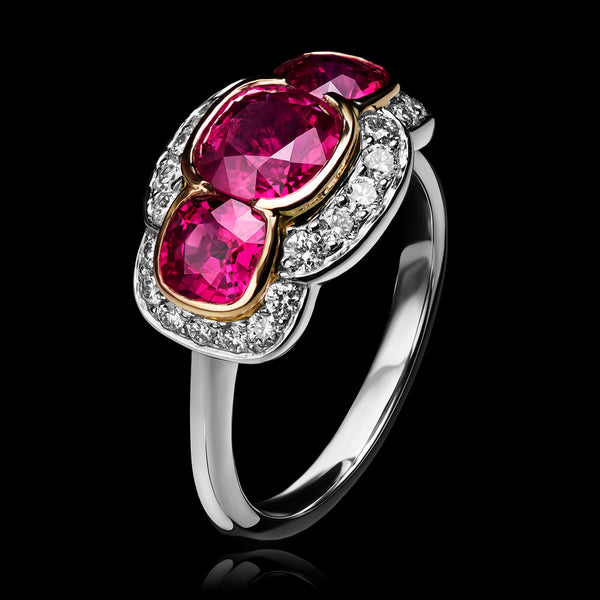 A Burma Ruby & Diamond Triple Cluster Ring