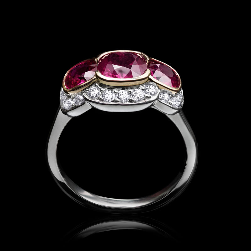 A Burma Ruby & Diamond Triple Cluster Ring