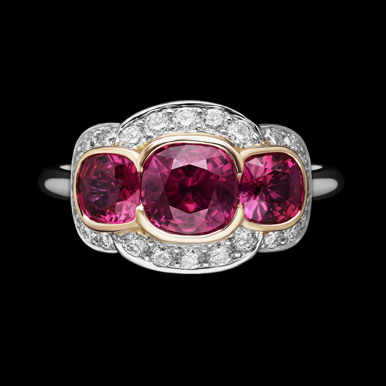 A Burma Ruby & Diamond Triple Cluster Ring
