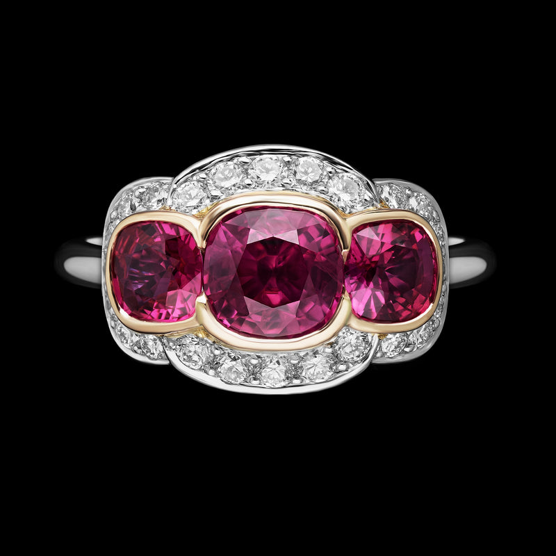 A Burma Ruby & Diamond Triple Cluster Ring