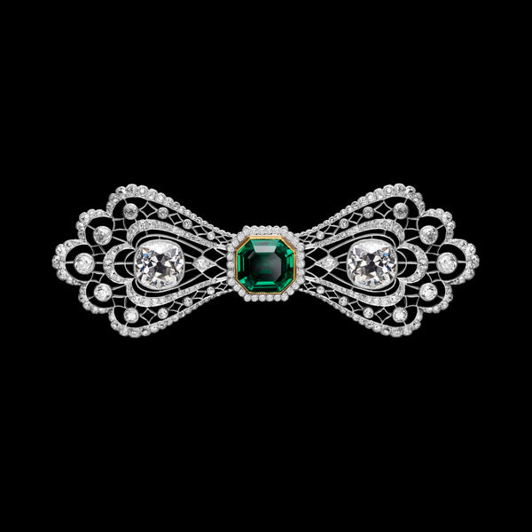 Emerald & Diamond Bow Brooch