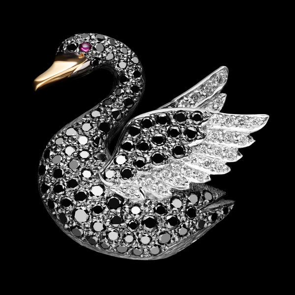 Black Diamond Swan Brooch