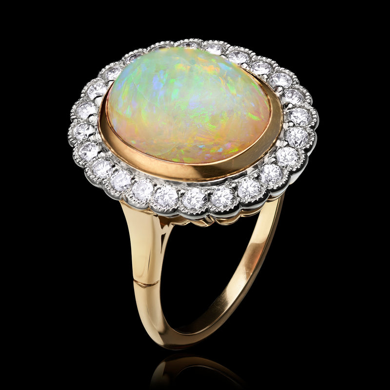 Opal & Diamond Cluster Ring