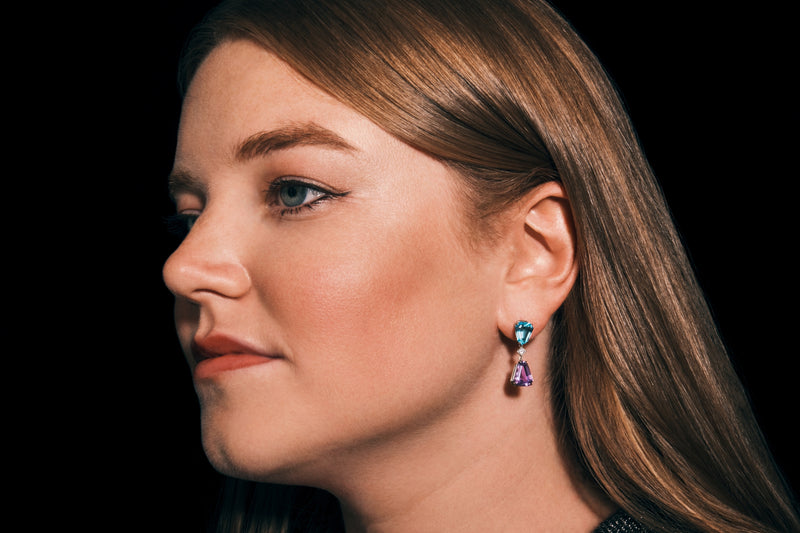 Unique Amethyst & Zircon Art Deco Inspired Drop Earrings