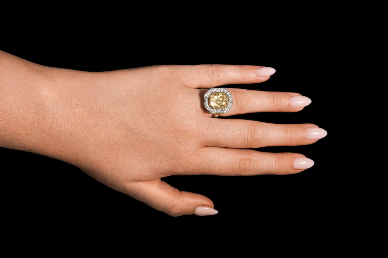 Yellow Sapphire & Diamond Cluster Ring