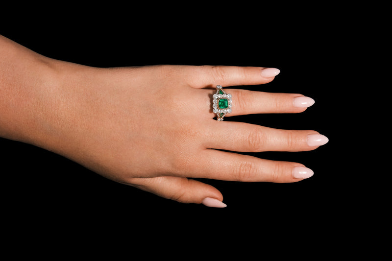 An Exceptional Columbian Emerald & Diamond Cluster Ring