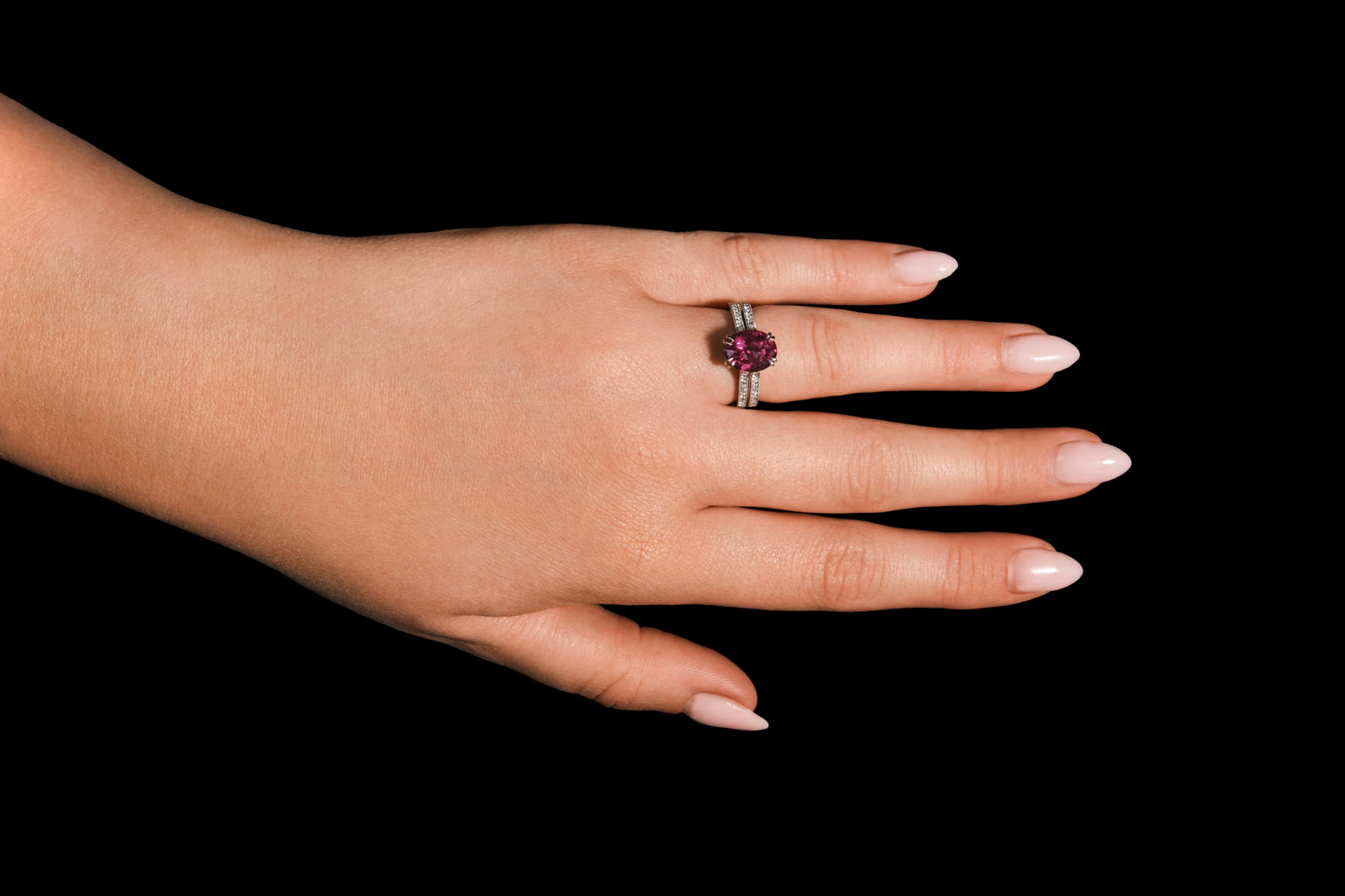 A Very Beautiful Ruby Single Stone Ring with Twin Diamond Set Rail Shoulders