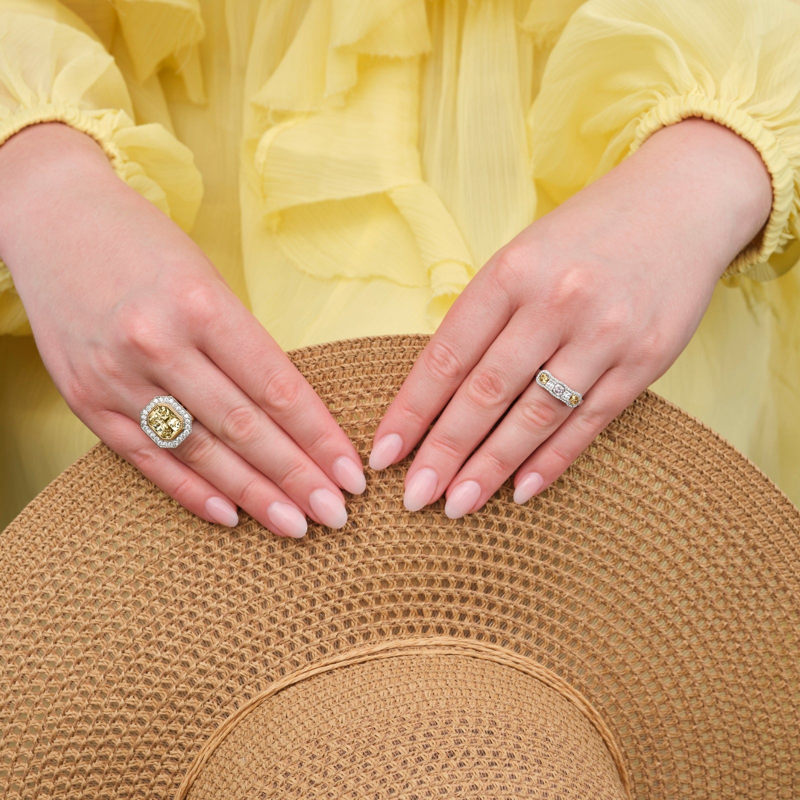 Yellow Sapphire & Diamond Cluster Ring