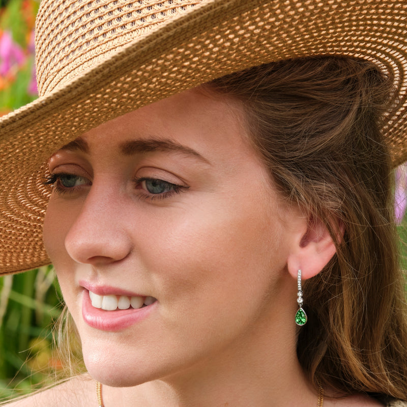 Tsavorite Garnet & Diamond drop earrings all Platinum
