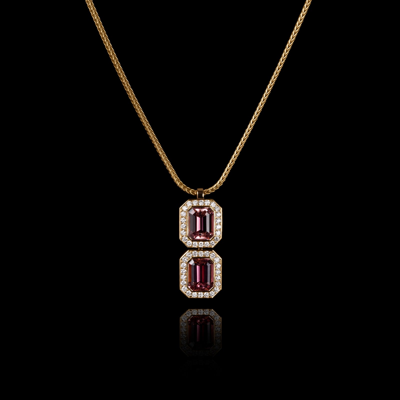 A Unique Twin Tourmaline & Diamond Rose Gold Pendant.