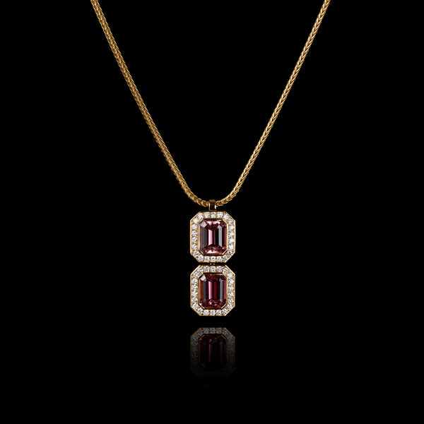 A Unique Twin Tourmaline & Diamond Rose Gold Pendant.