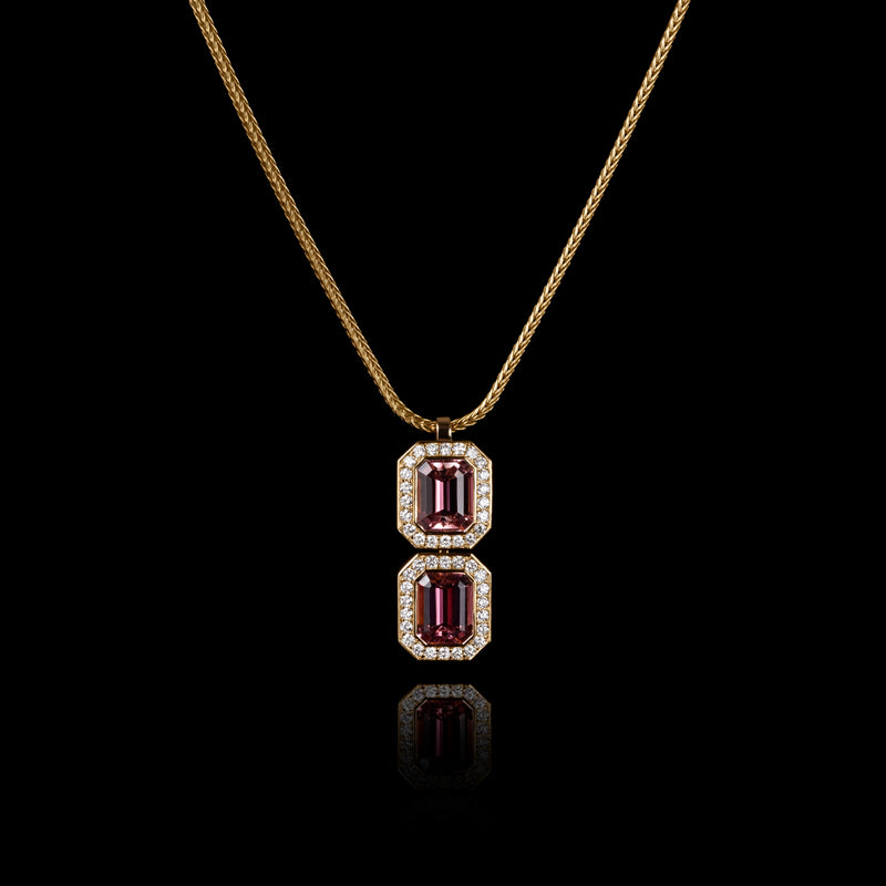 A Unique Twin Tourmaline & Diamond Rose Gold Pendant.