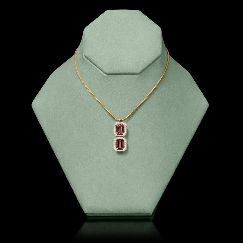 A Unique Twin Tourmaline & Diamond Rose Gold Pendant.