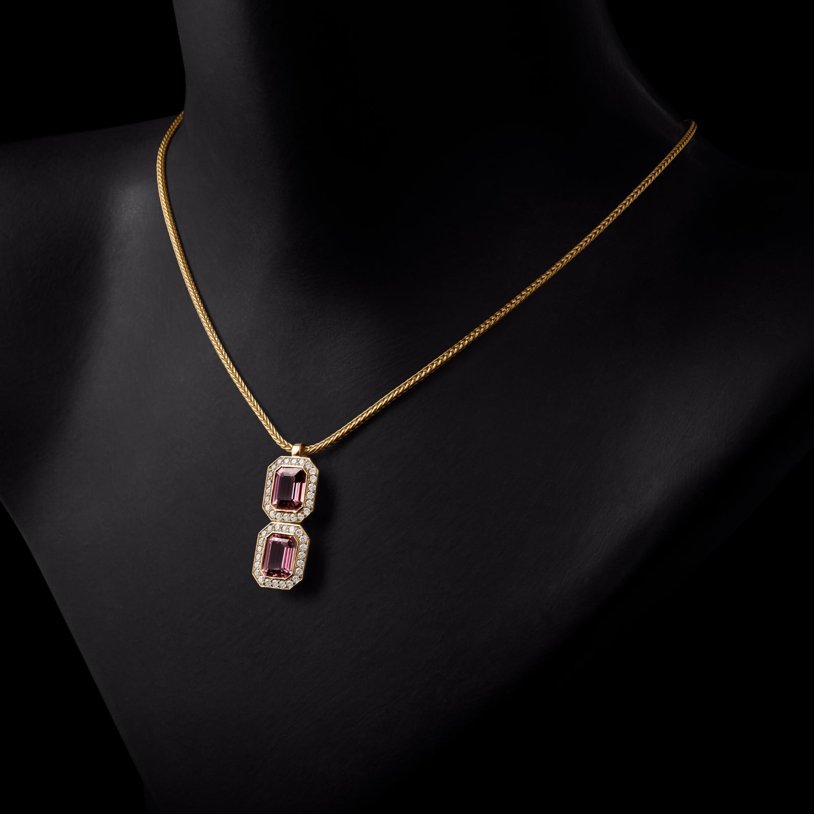 A Unique Twin Tourmaline & Diamond Rose Gold Pendant.