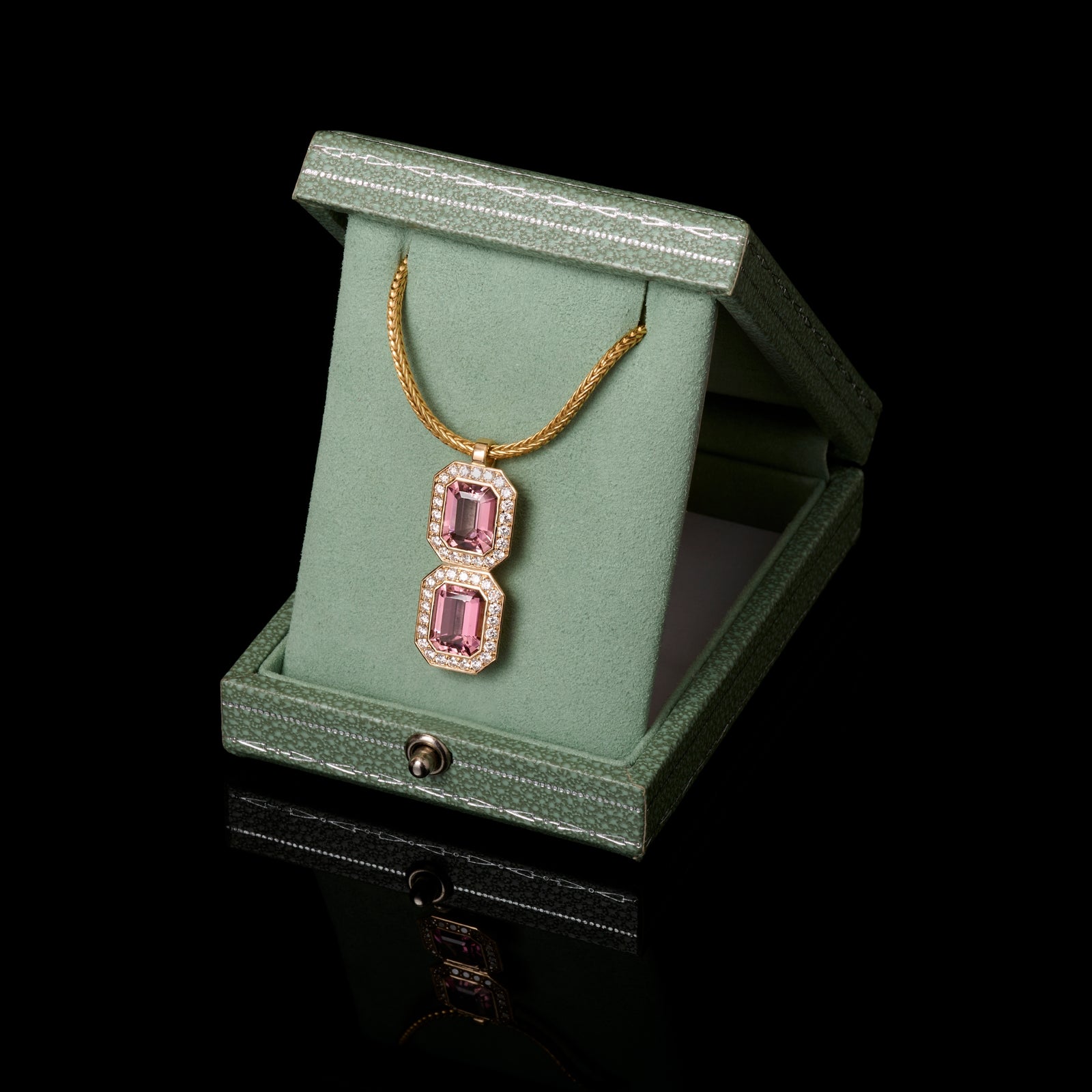 A Unique Twin Tourmaline & Diamond Rose Gold Pendant.