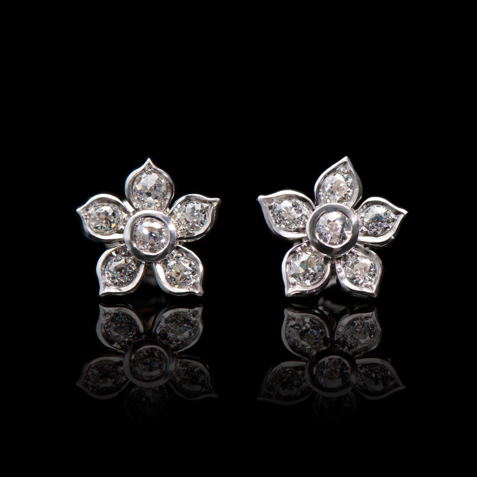 Cinquefoil floral diamond cluster earrings