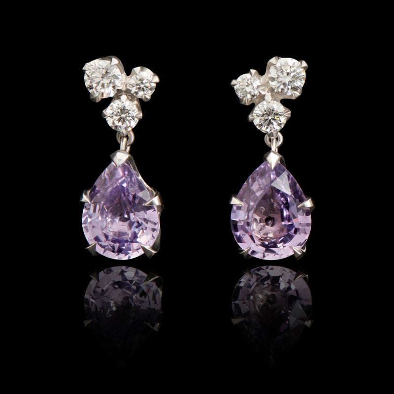 A pair of charming lilac sapphire & diamond drop earrings