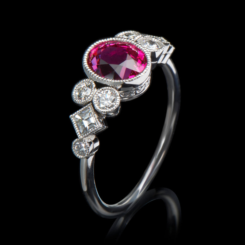 A unique ruby & diamond negligee ring