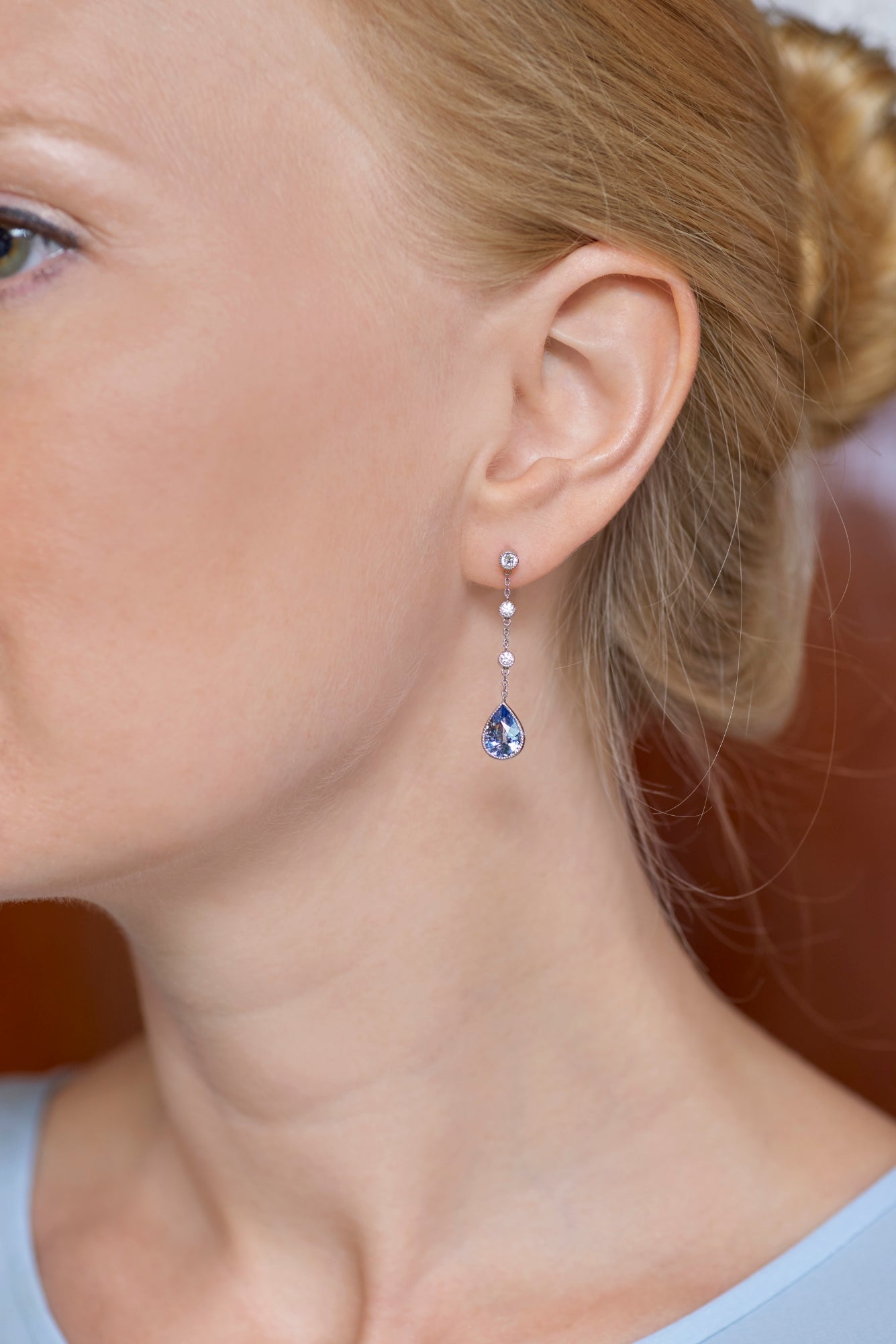 A unique pair of sapphire & diamond drop earrings