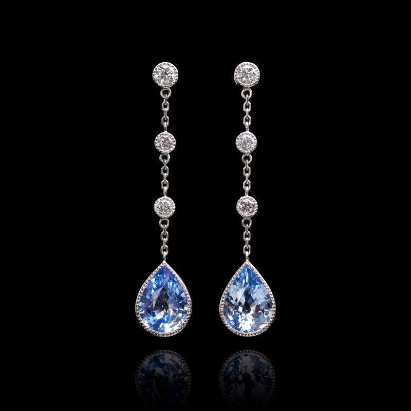 A unique pair of sapphire & diamond drop earrings