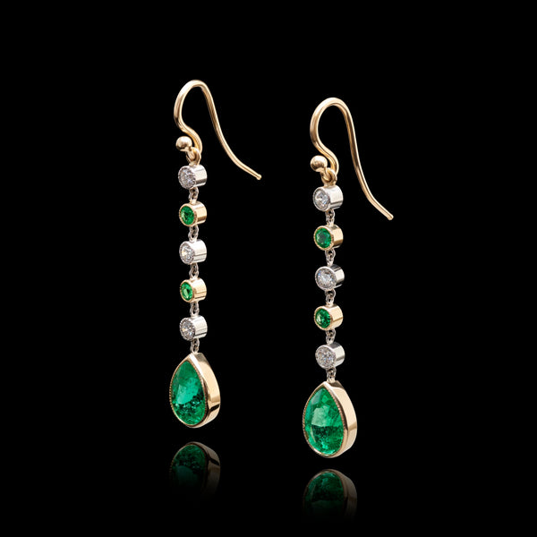 A pair of emerald & diamond drop earrings