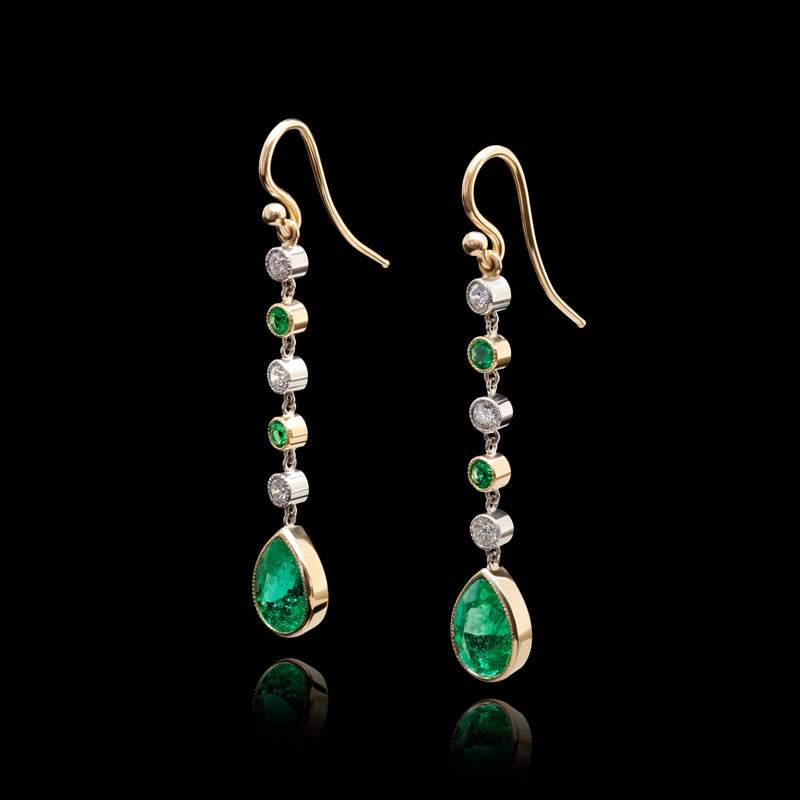A pair of emerald & diamond drop earrings