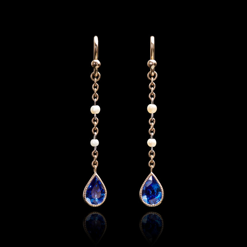 Sapphire & natural pearl drop earrings