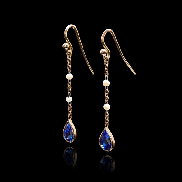 Sapphire & natural pearl drop earrings