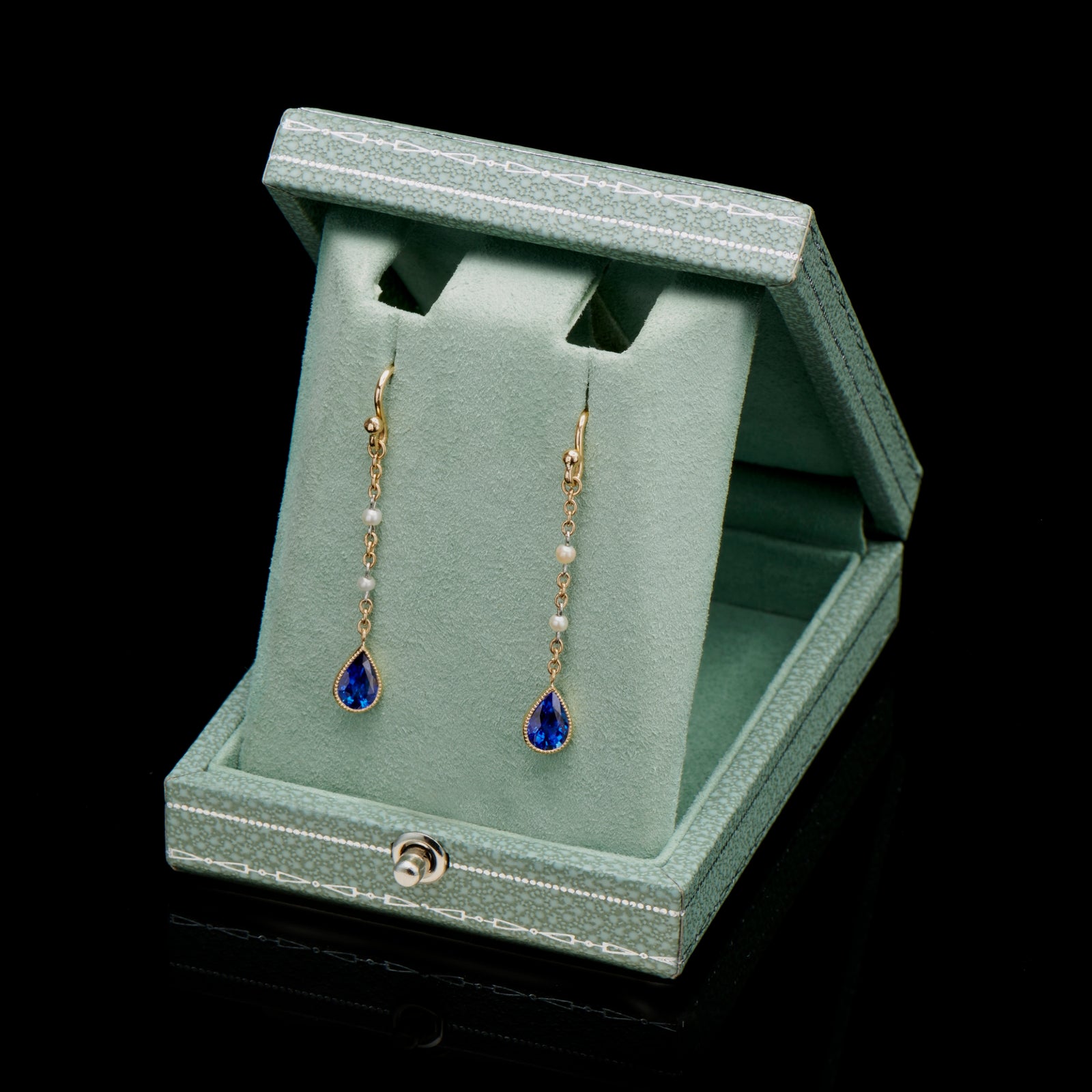 Sapphire & natural pearl drop earrings