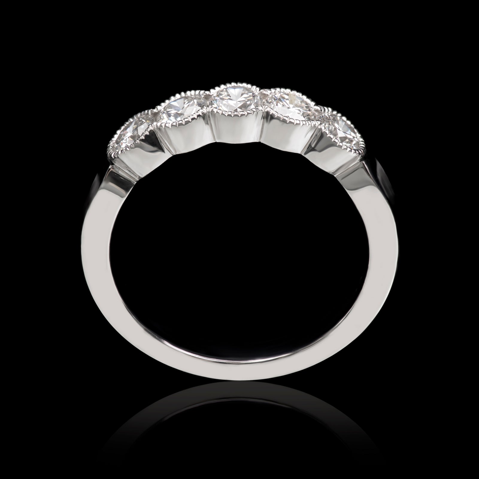 A Diamond Five Stone Half Hoop Half Eternity Ring with Scalloped Edge Settings