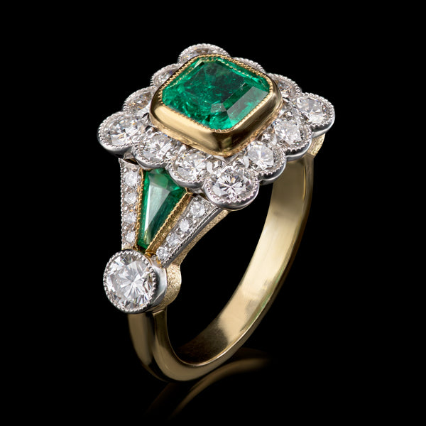 An Exceptional Columbian Emerald & Diamond Cluster Ring