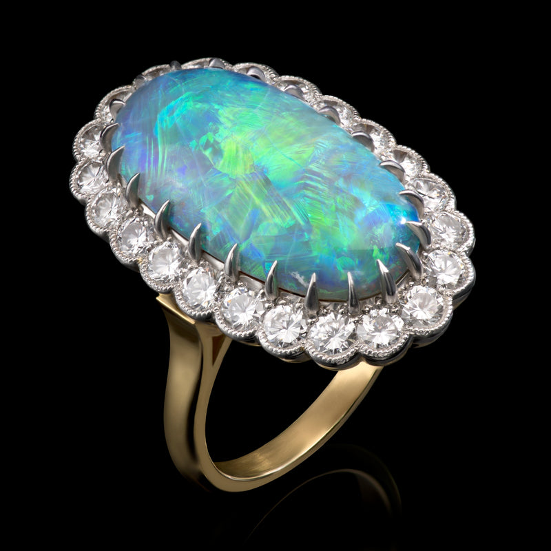 Cabochon Black Opal and Diamond Ring for Sale