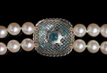 An Exceptional Quality Aquamarine, Diamond & Cultured Pearl two row collar necklet.