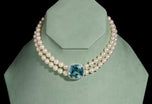 An Exceptional Quality Aquamarine, Diamond & Cultured Pearl two row collar necklet.