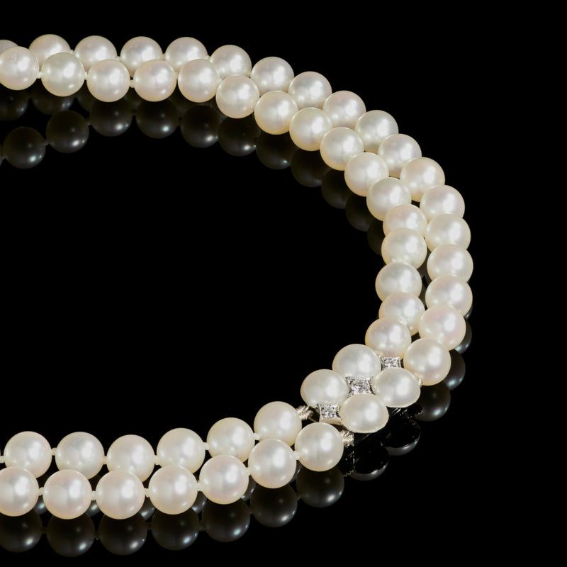 An Exceptional Quality Aquamarine, Diamond & Cultured Pearl two row collar necklet.