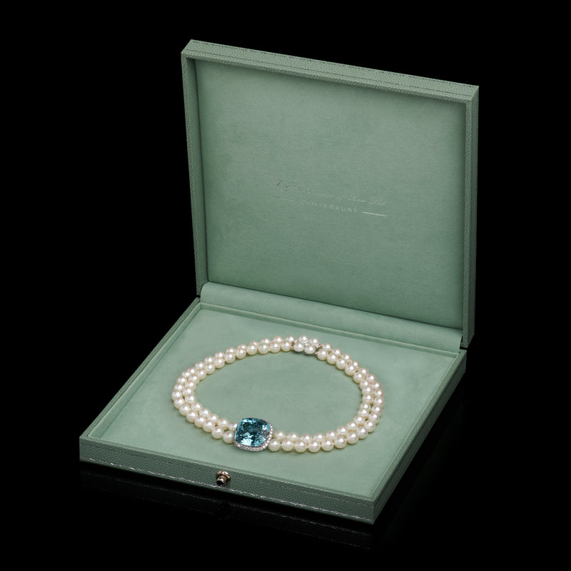 An Exceptional Quality Aquamarine, Diamond & Cultured Pearl two row collar necklet.